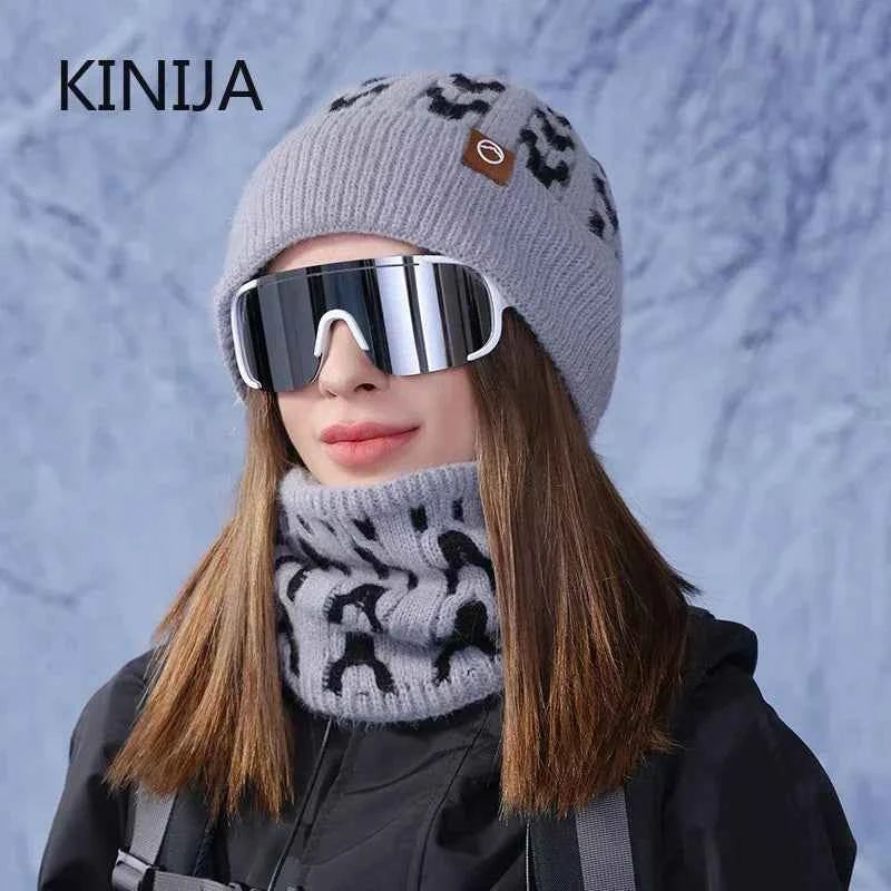 Winter Knitted Hat Scarf Set for Men Women Cold Proof Ear Protection Scarf Warm Skullies Beanie Windproof Outdoor Cycling Skiing