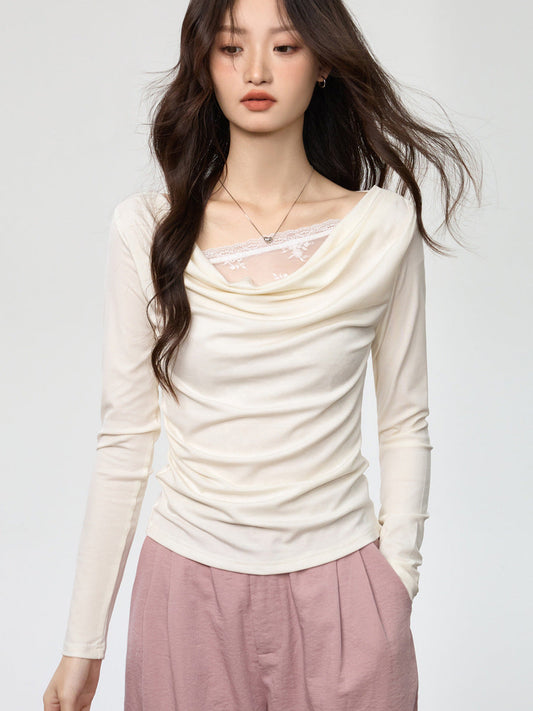 Swing collar stitching fake two-piece long sleeve Colouronova
