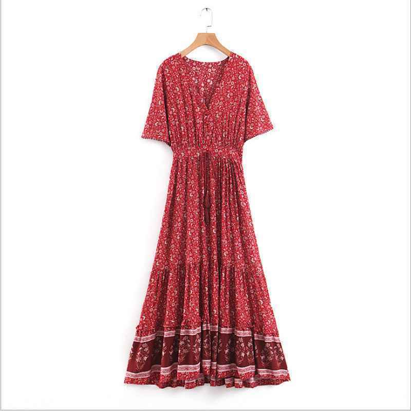 Bohemian Print V-Neck Flowy Dress