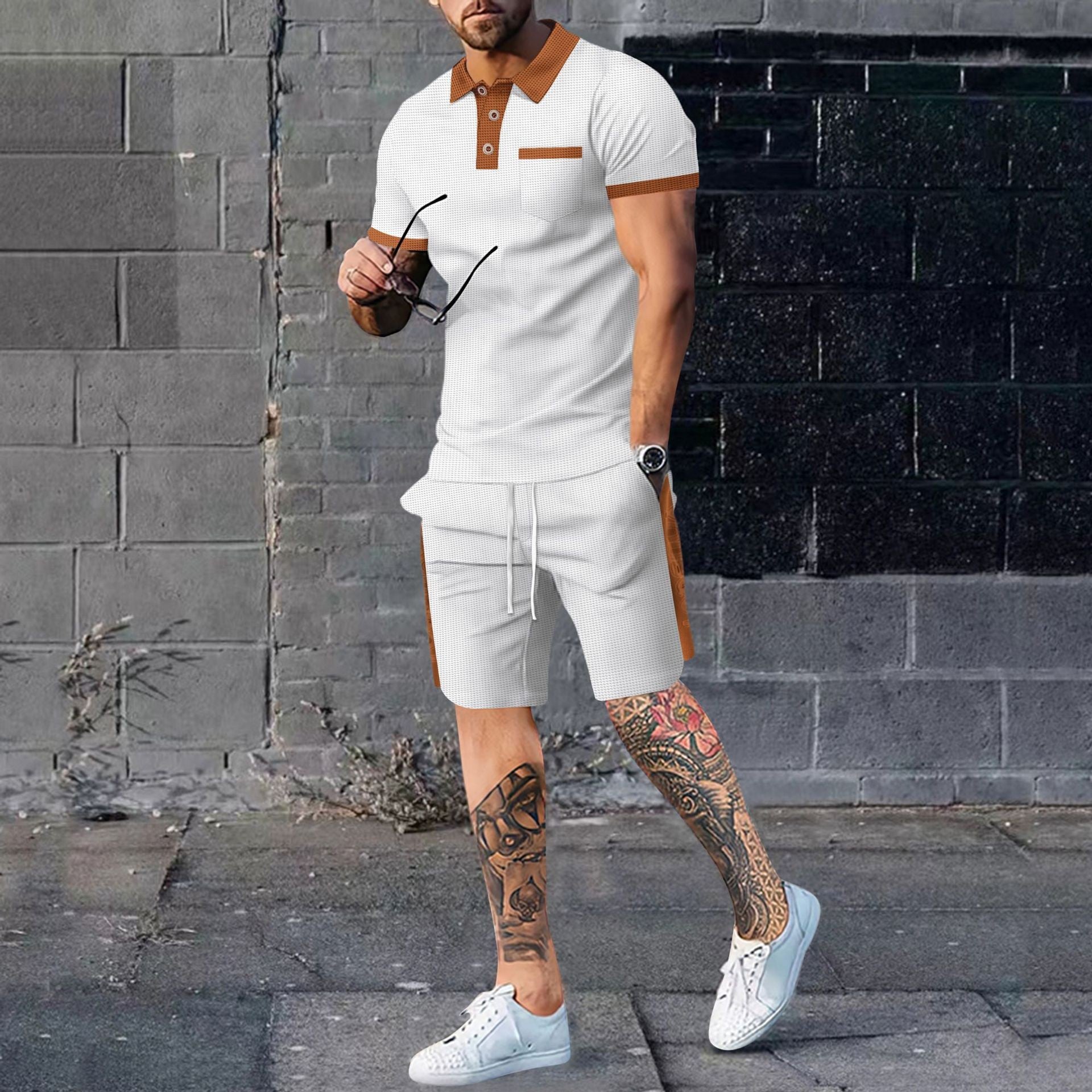 Men's casual suit short-sleeved waffle Colouronova