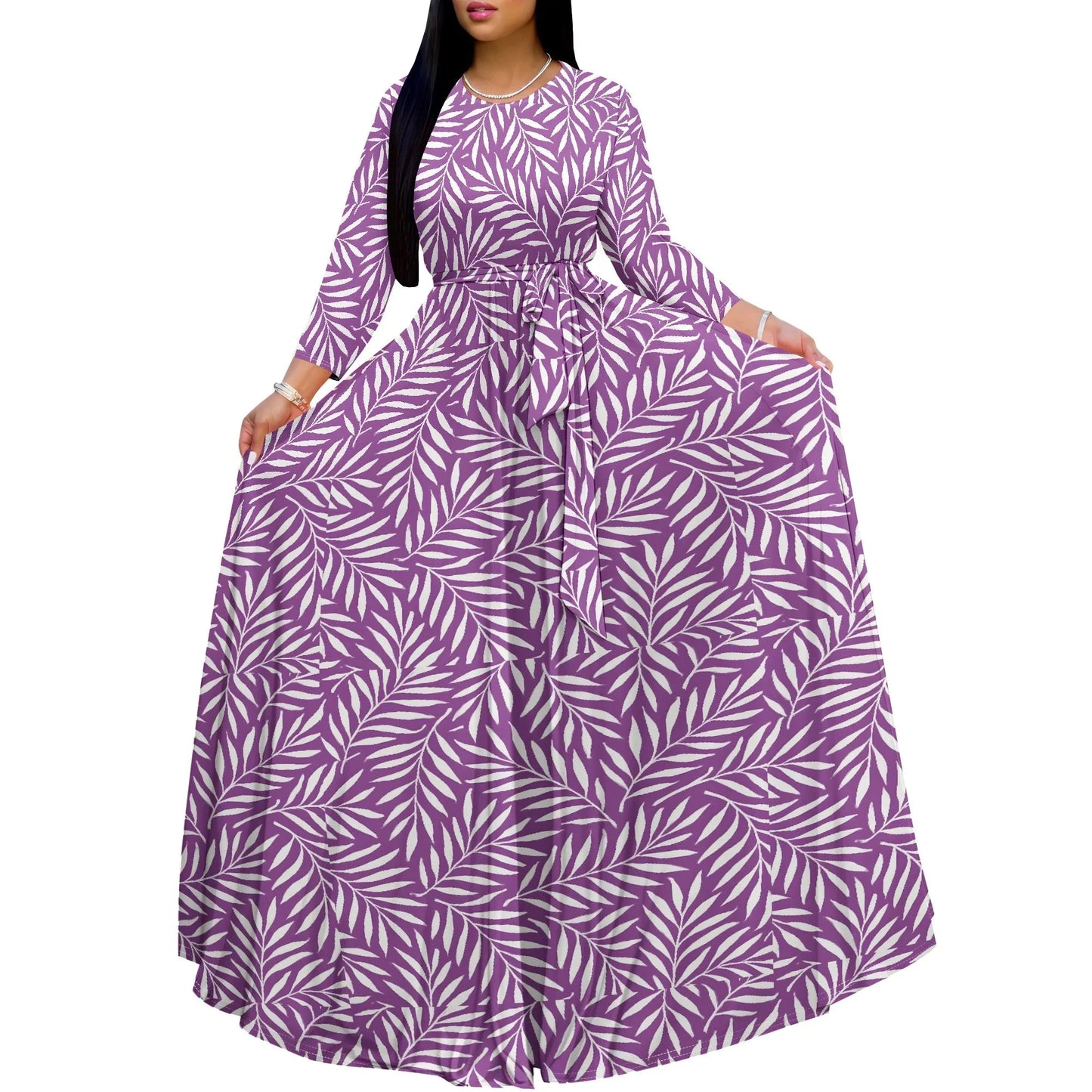 Long Sleeve Plus Size Maxi Fall Dress for Curvy Women Round Neck 3/4 Sleeve Long Dress Cocktail Party Dress Colouronova