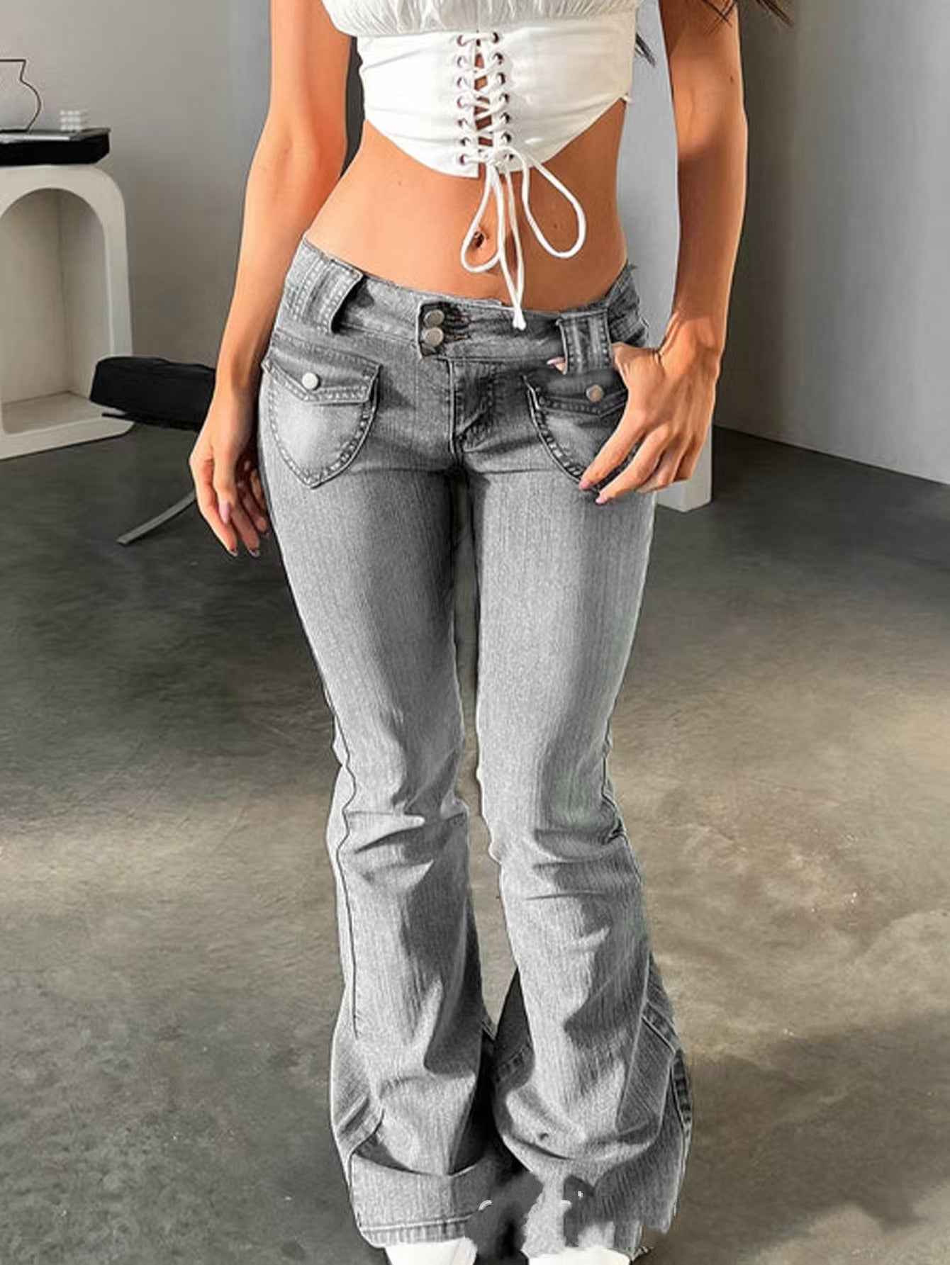 Stretch Flared Low Waist Jeans