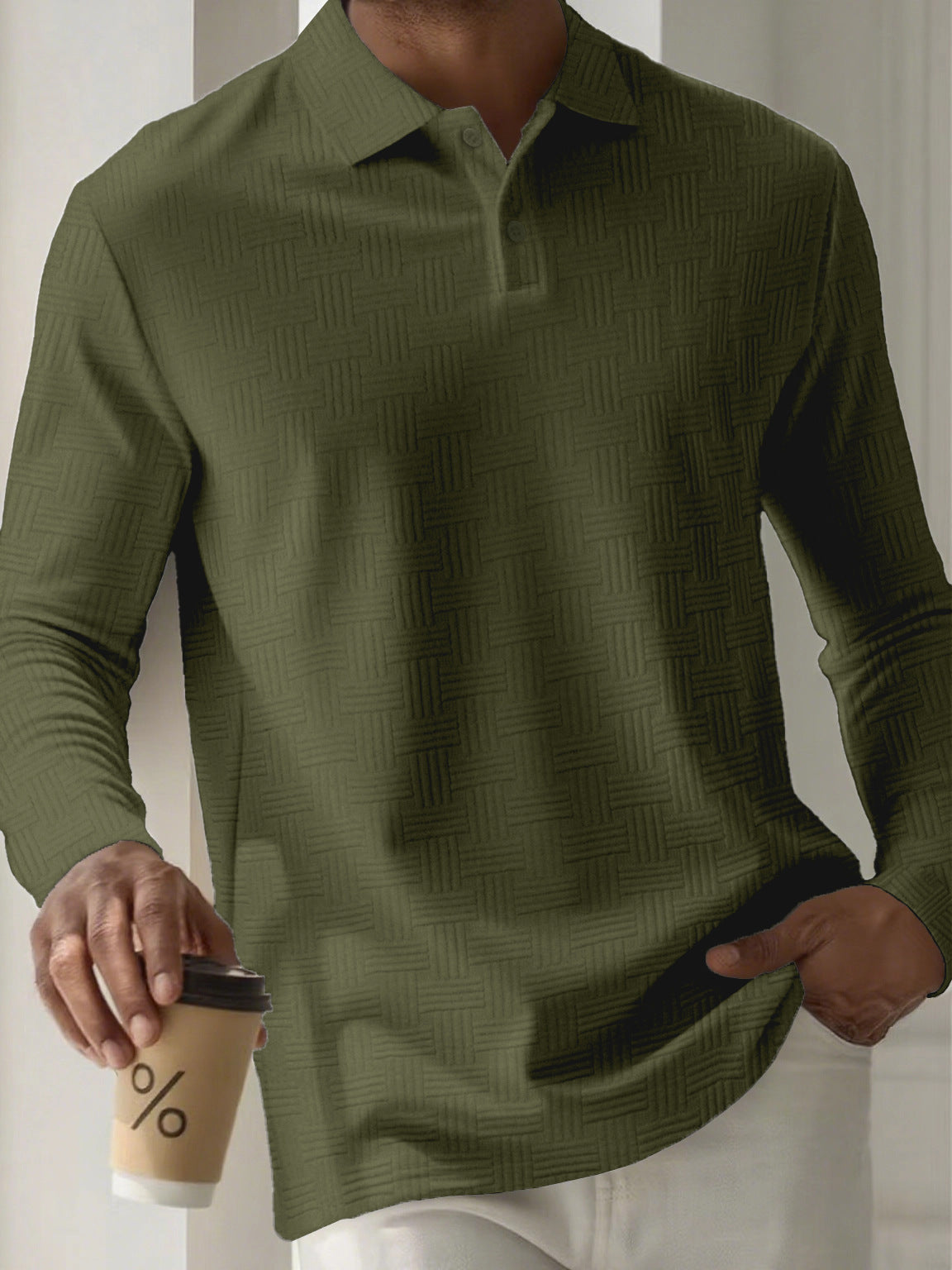 Mens Textured Long Sleeve Polo Shirts Colouronova