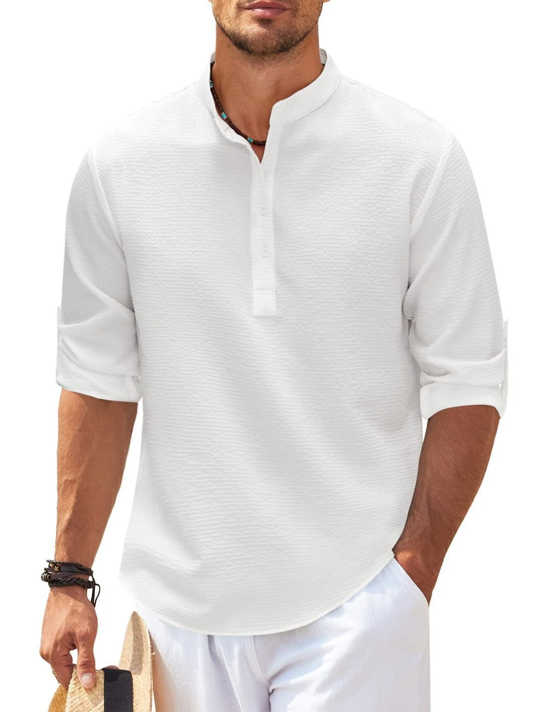 Men's long-sleeved shirt with stand-up collar Colouronova