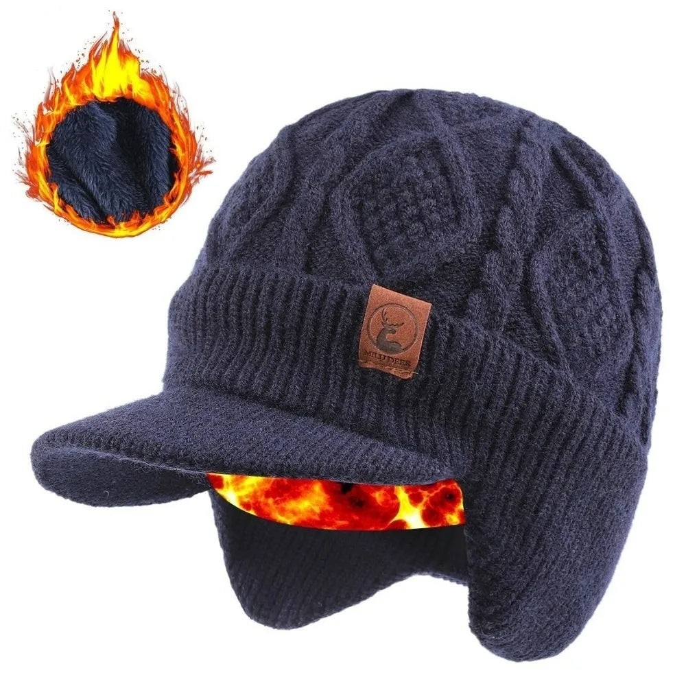 New Warm Peaked Cap Coldproof Adding Velvet Knitted Cap Windproof Beanie Hat Autumn and Winter - Colouronova