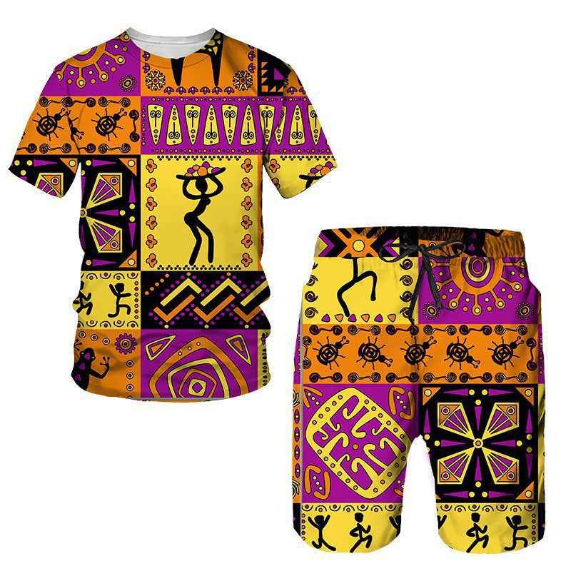 Men's African Print Short Sleeve T-Shirt and Shorts Set
