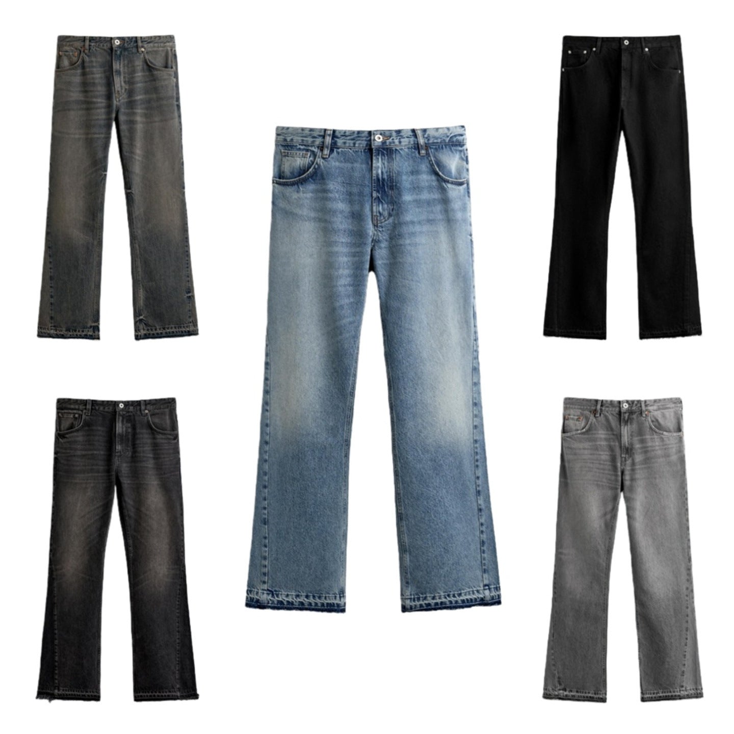 Men's wide-leg washed denim pants with a mid-rise design Colouronova
