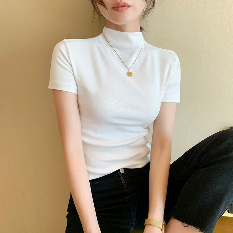 Women's Half Turtleneck Short-Sleeve Cotton Shirt Colouronova
