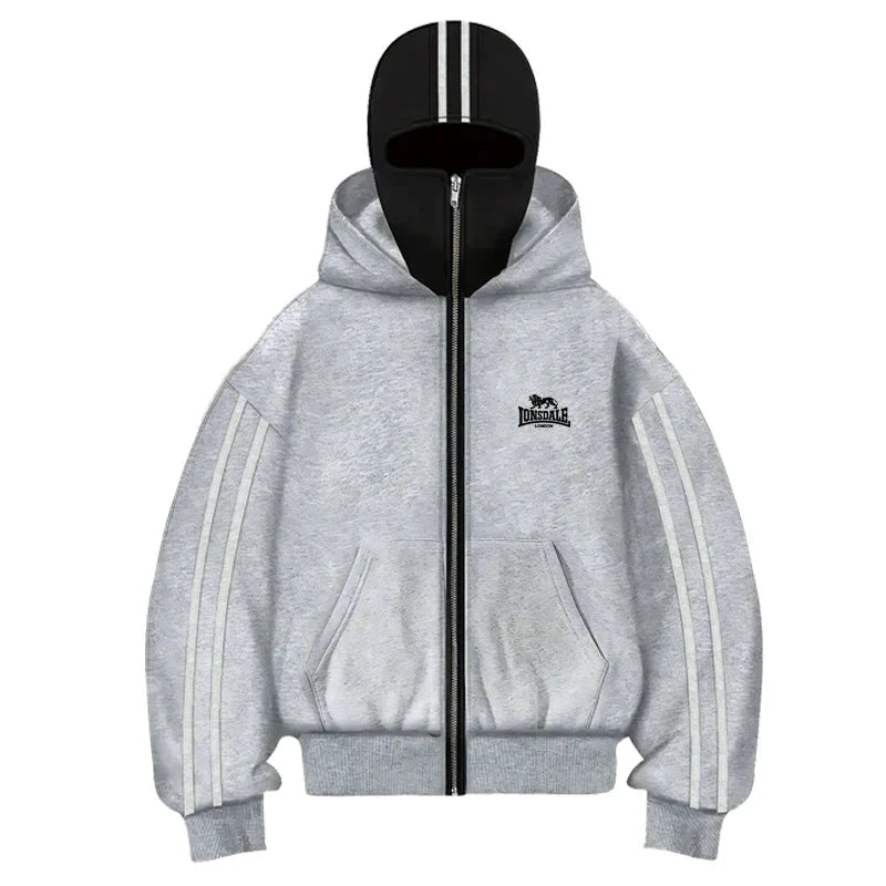 2025 Men's Autumn and Winter Outdoor fitness long-sleeved double-hat hoodie Loose, fashionable and casual zipper cardigan jacket Colouronova