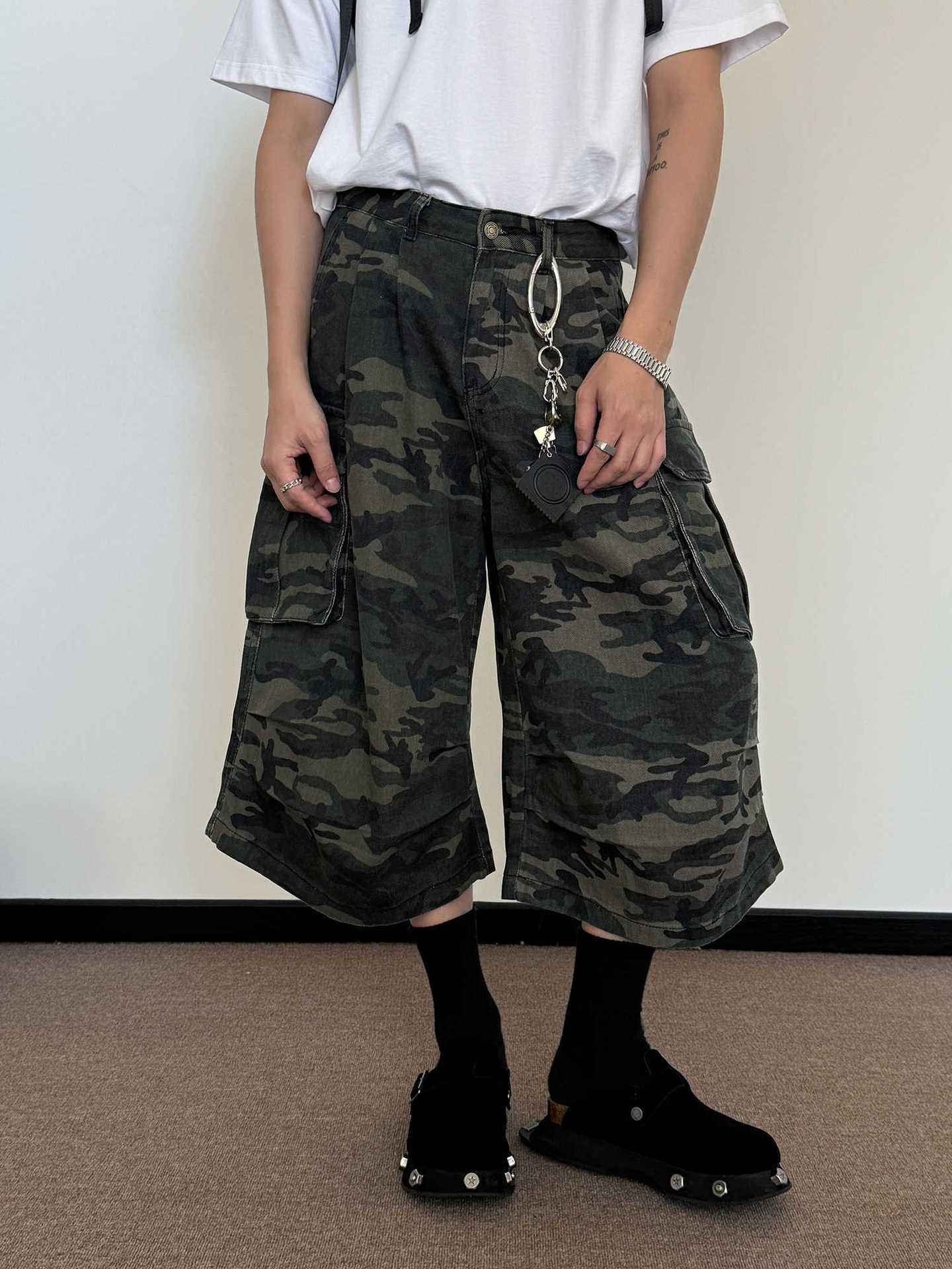 American Retro Camouflage Wide Leg Cropped Pants