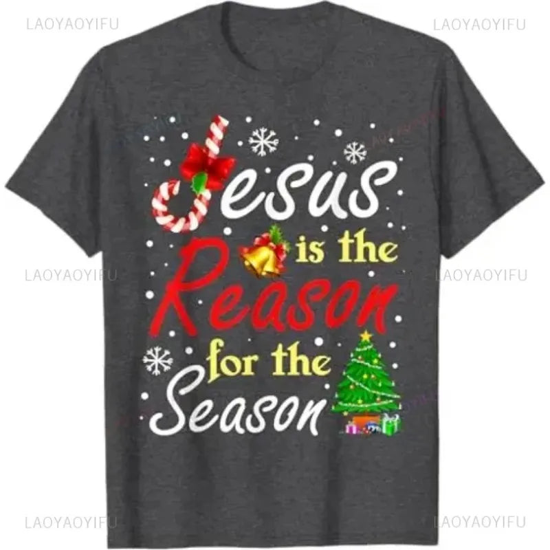 Christian Jesus The Reason Christmas Stocking Stuffer Gift TShirt Humor Funny Xmas Costume Cotton Tees Unisex Fashion Y2k Tops - Colouronova