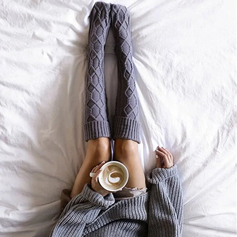 Knitted Wool Socks for Women with Hairball Long Tube Knee Stacking Womens Socks - Colouronova