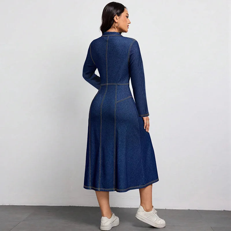 High-End Youthful Women's Denim Dress Waist-Cinching Thin Long-Sleeved Fashion Autumn - Colouronova