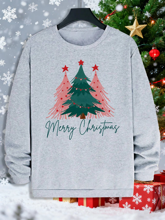 Merry Christmas Tree Print Male Retro Sweatshirt Street Fashion Pullovers Fleece Autumn Unisex Tracksuit O-Neck Loose Clothes - Colouronova