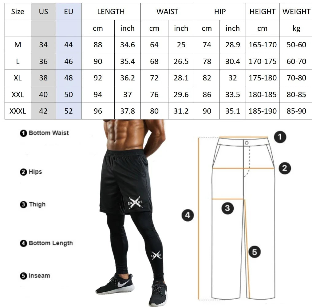 Men's 2-in-1 Compression Running Pants Quick Dry Athletic Workout Sweatpants Shorts Gym Leggings for Active Wear - Colouronova