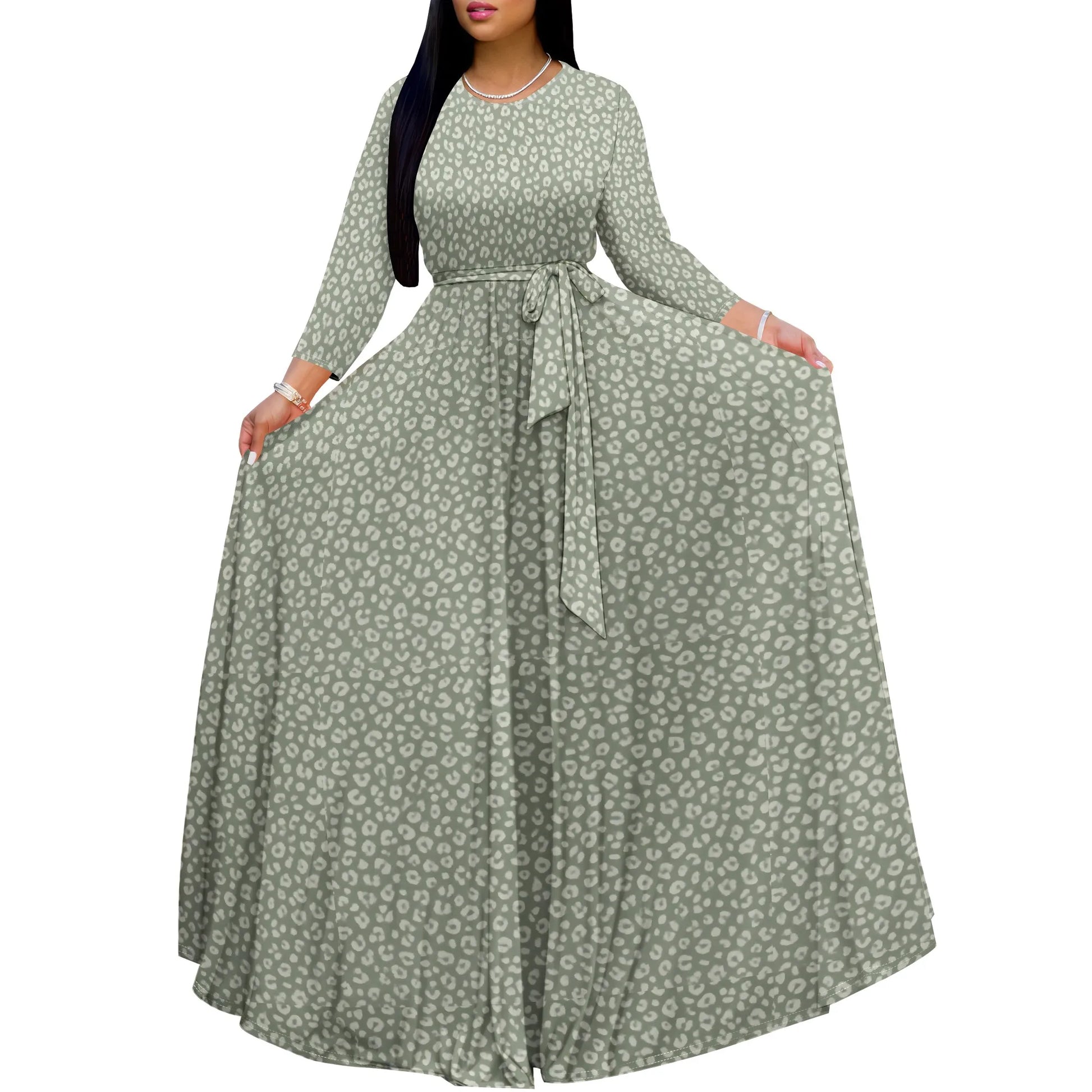 Long Sleeve Plus Size Maxi Fall Dress for Curvy Women Round Neck 3/4 Sleeve Long Dress Cocktail Party Dress - Colouronova