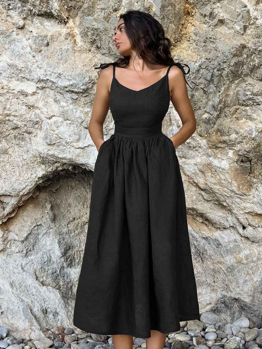 Women's Cotton Linen Suspender Dress