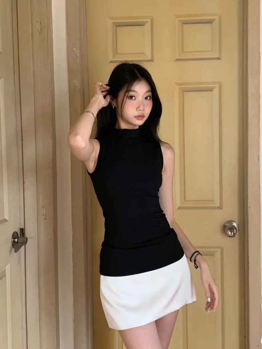 Womens Retro Half Turtleneck Sleeveless Top