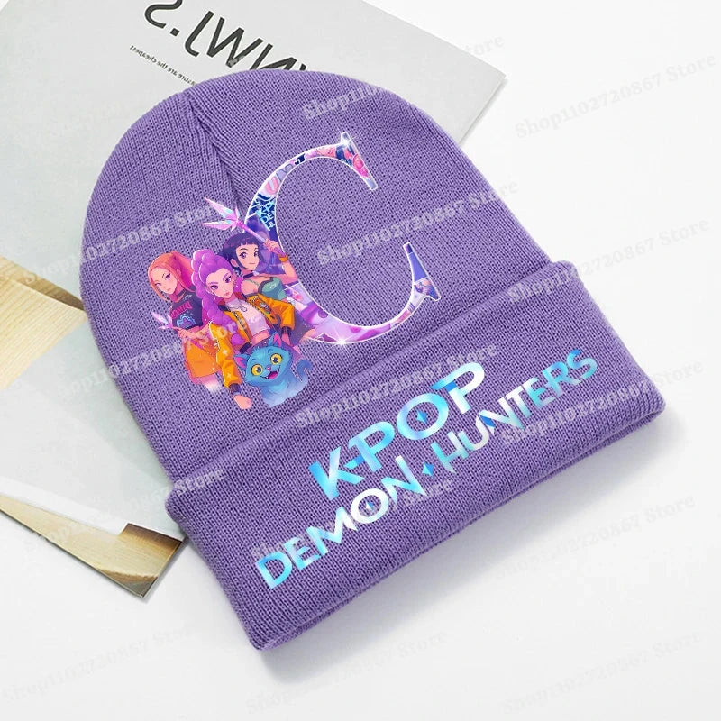 KPop Demon Hunters Purple Knitted Hat Boys Girls Cartoon Anime Woolen Hats Autumn Winter Kid Outdoor Warmth Beanies Caps Beanie Colouronova