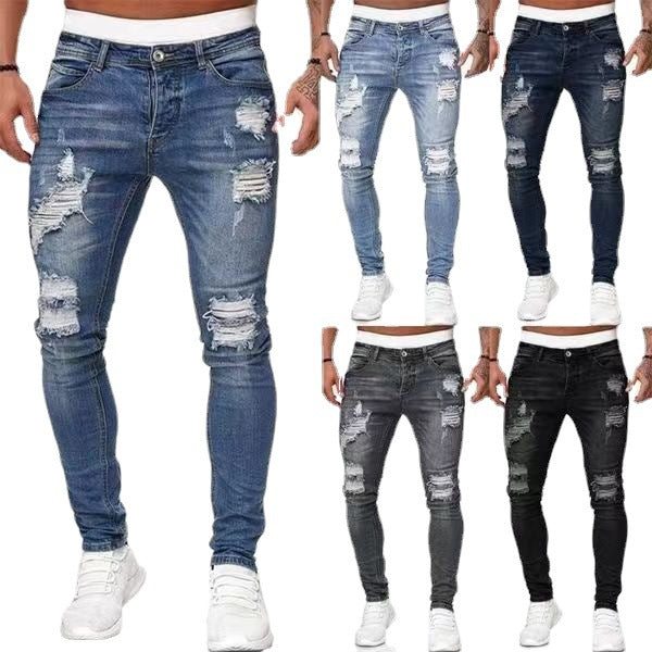 Hole-in-the-side denim ankle pants Colouronova
