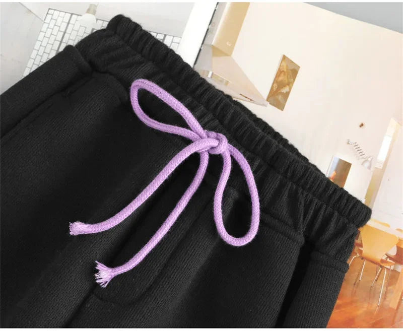 New Gray women Sweatpants Autumn Winter Baggy Streetwear Oversize Sports Pants Black winter thick Joggers Streetwear Trousers - Colouronova