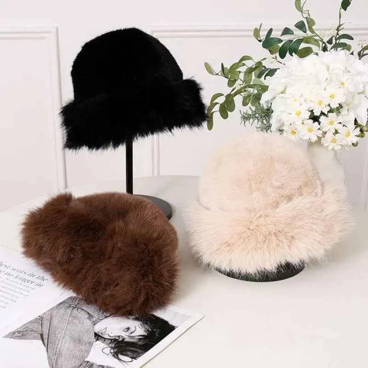 Winter Thick Warm Furry Beanies Hat Women Imitation Mink Fur Russian Cap Solid Plush Brimless Cap Brimless Ski Hat Mongolian Hat
