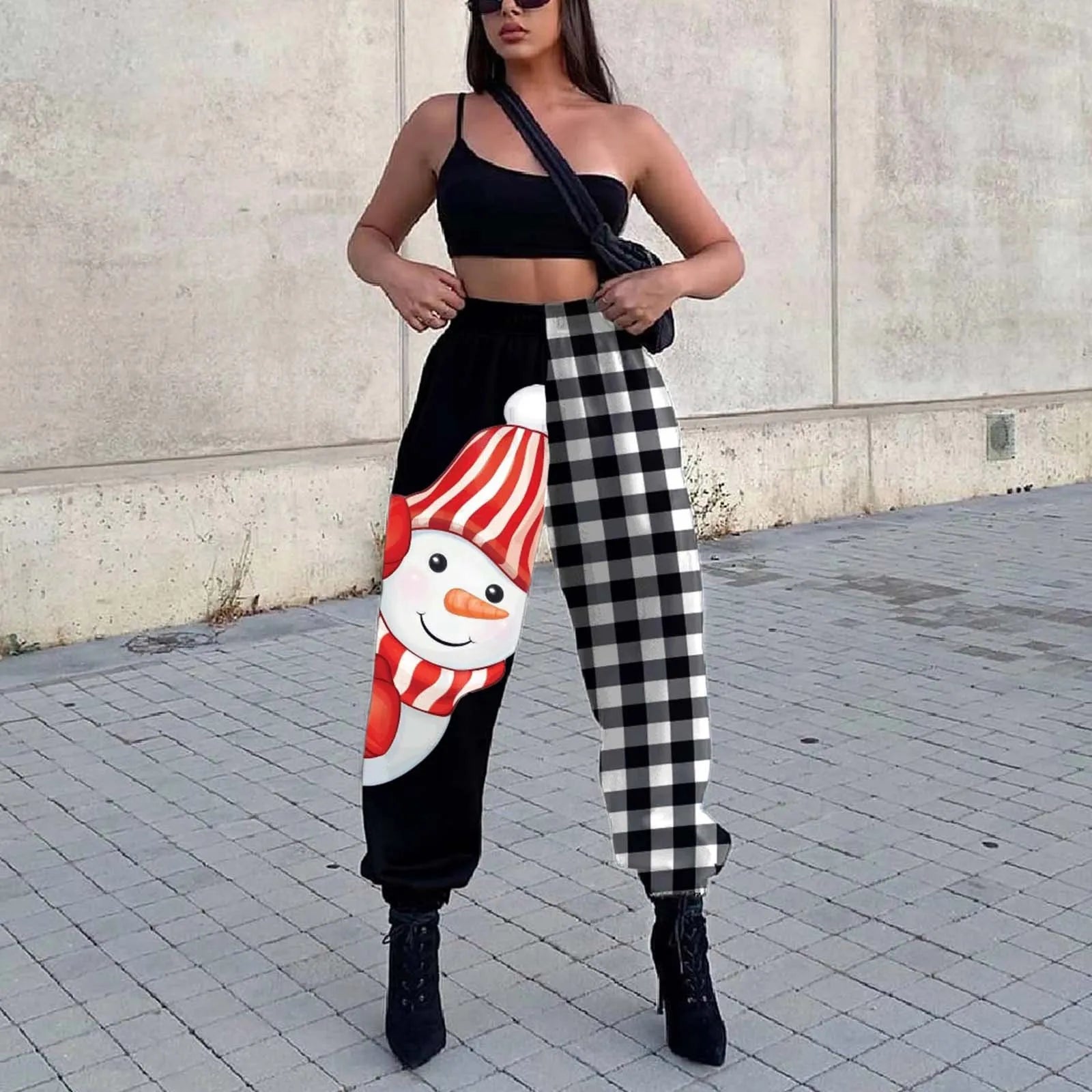Christmas Printed Pants For Autumn Winter New Women Loose Fitness Sports Haren Pants Temperament Checkered Trousers Pantalones - Colouronova
