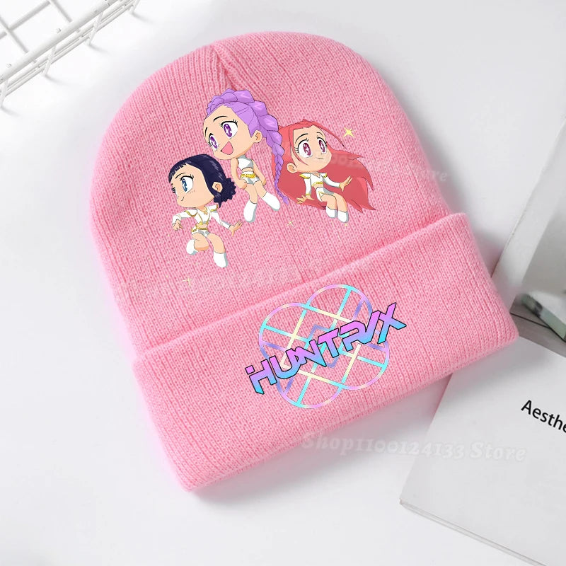 Demone Hunter Kids Knitted Hat Cute Anime Print Girl Beanie Cap Headgear Outdoor Street Warm Knit Cap Y2K Kawaii Game Party Gift - Colouronova