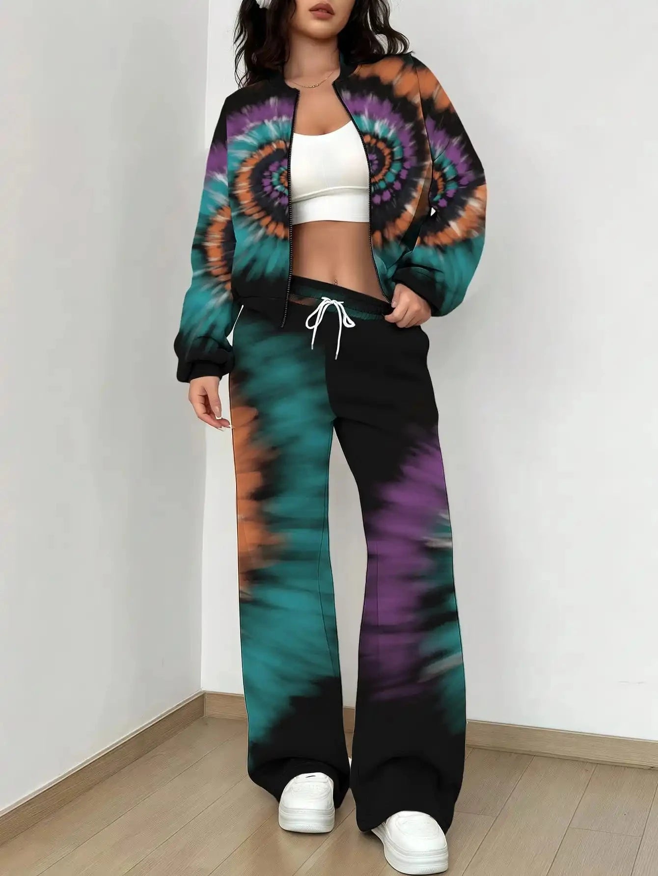 French Retro Floral Long Sleeved Zipper Jacket and Pants Set, Gentle and Stylish Two-piece Set Colouronova