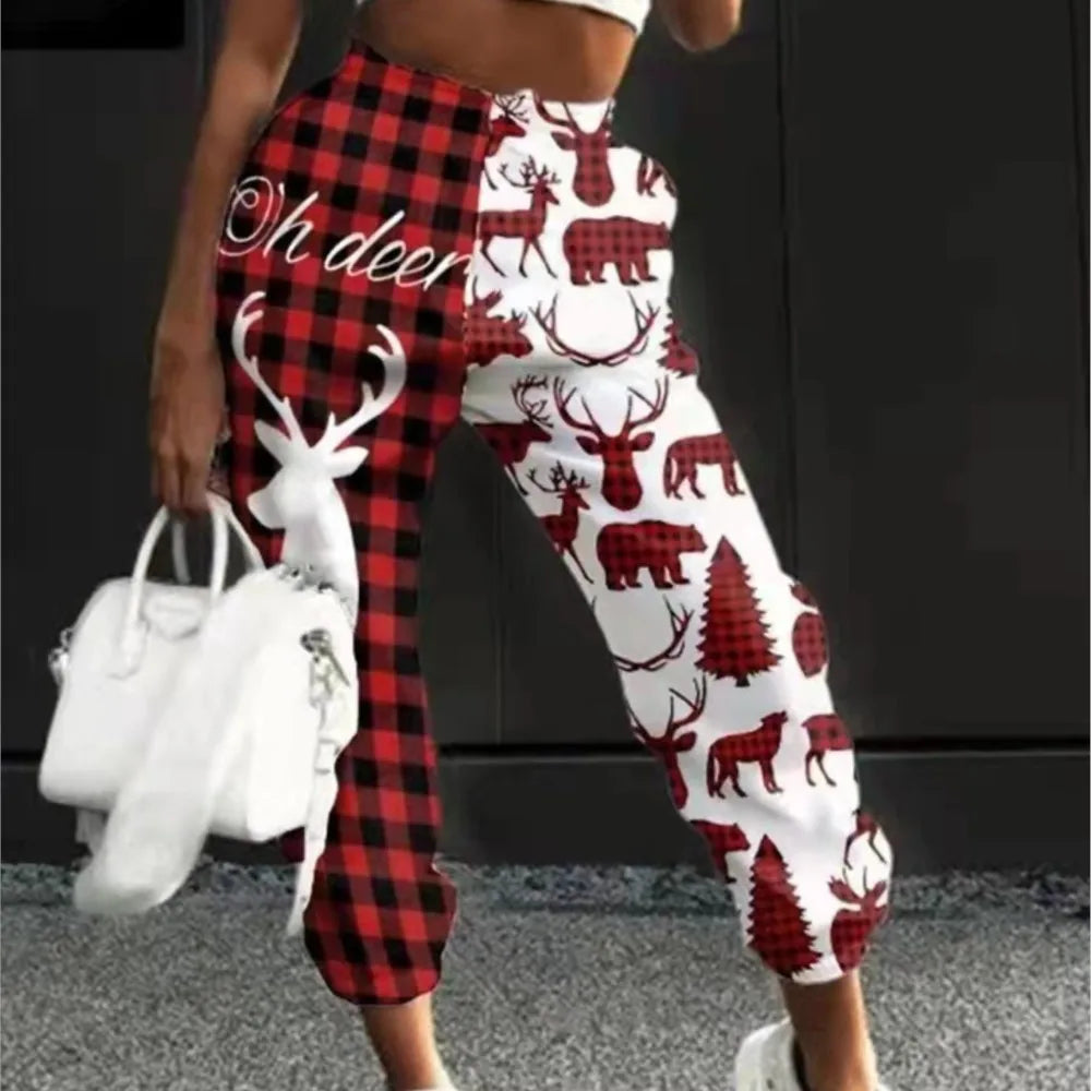 Christmas Printed Pants For Autumn Winter New Women Loose Fitness Sports Haren Pants Temperament Checkered Trousers Pantalones - Colouronova