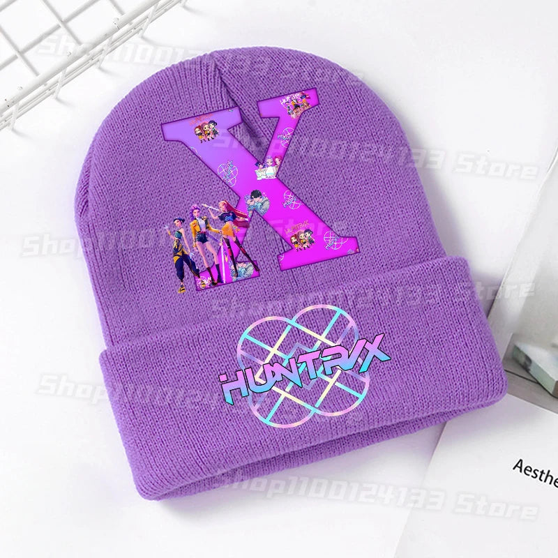 Demone Hunter Kids Knitted Hats Cute Letters A-Z Anime Girl Kawaii Beanie Headgear Outdoor Street Warm Knit Cap Party Games Gift - Colouronova