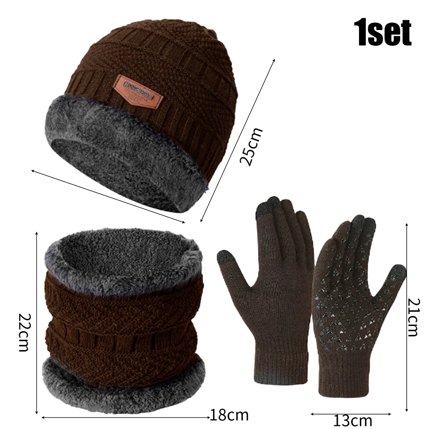 3Pcs/set Winter Beanie Hat Neck Warmer Gloves for Men Women Thicken Warm Plush Lined Knitted Outdoor Riding Windproof Scarf Caps - Colouronova