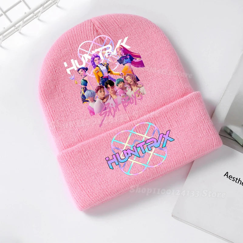 Demone Hunter Kids Knitted Hat Cute Anime Print Girl Beanie Cap Headgear Outdoor Street Warm Knit Cap Y2K Kawaii Game Party Gift - Colouronova