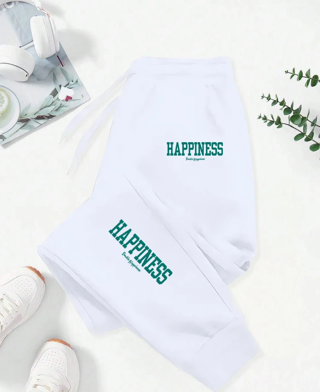 Happiness Letter Graphic Print Pattern Pants Woman Autumn Fashion Joggers Comfortable Warm Pants Unisex Fashion Jogging Pant - Colouronova