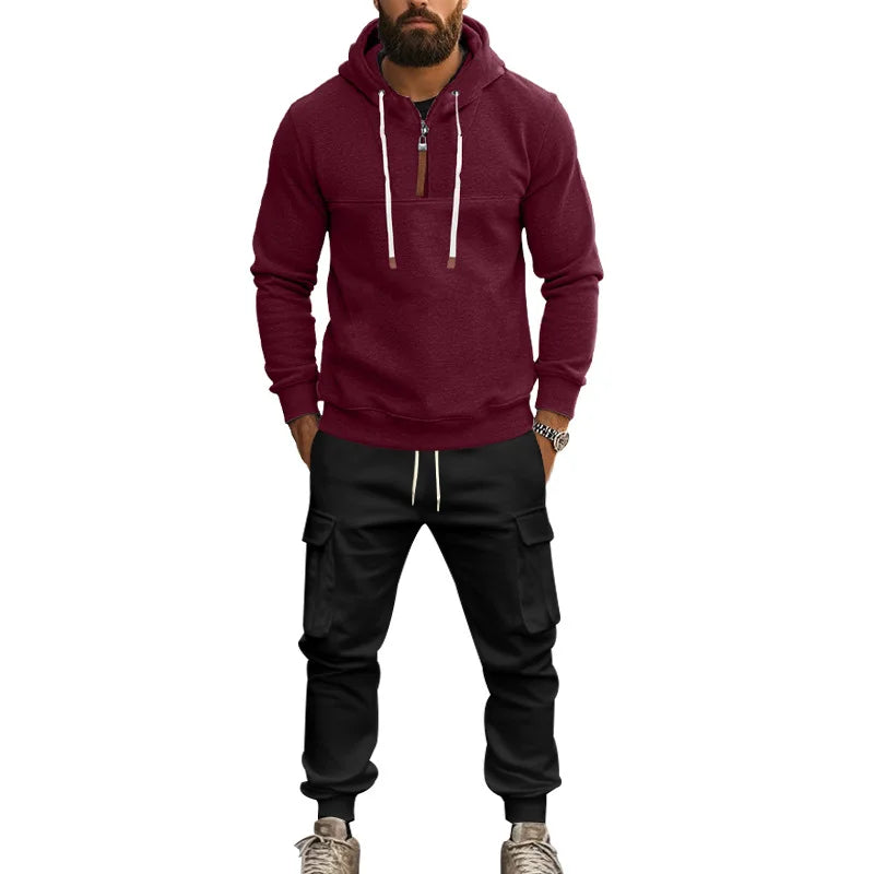 Men's Loose Hoodie Set with Thickened Casual Jacket and Long Pants for Autumn and Winter ensembles de sport deportes - Colouronova