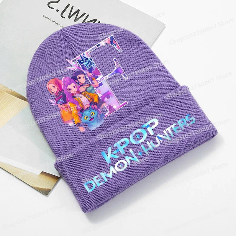 KPop Demon Hunters Purple Knitted Hat Boys Girls Cartoon Anime Woolen Hats Autumn Winter Kid Outdoor Warmth Beanies Caps Beanie Colouronova