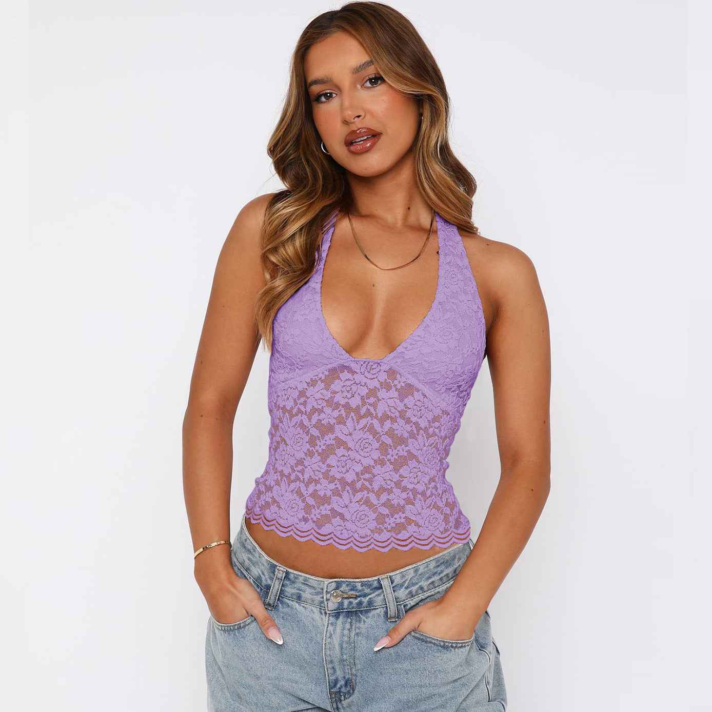 Womens Lace Halter Top
