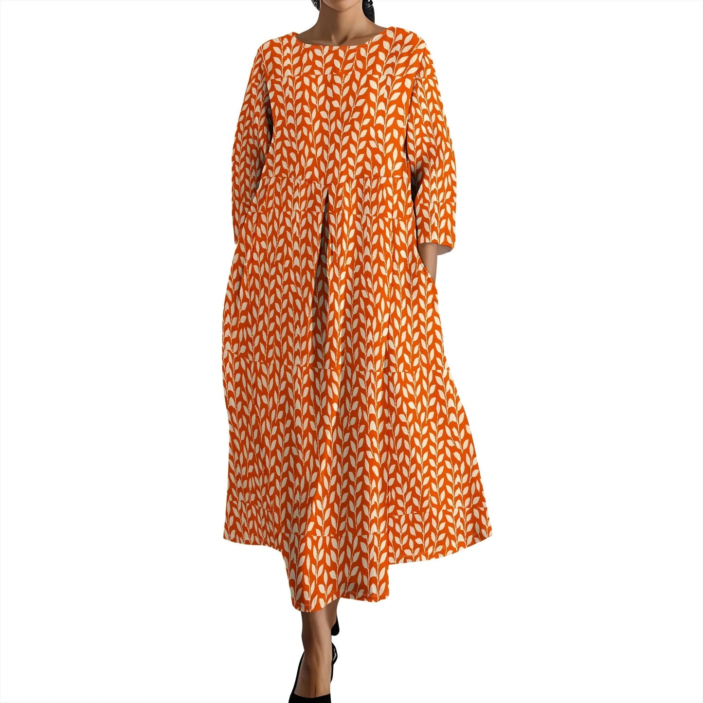 Women's Long Sleeve Elegant Solid Color Autumn Maxi Dresses Casual Loose Plus Size Beach Dress for Women with Pockets Colouronova