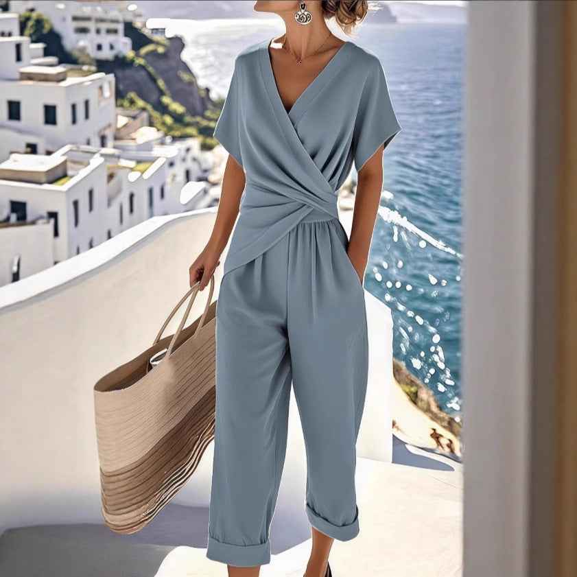 Solid-color irregular short-sleeve