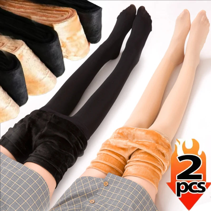 1/2pairs Fleece Lined Tights Women Thermal Pantyhose Female Winter Panty Polar Skin Black Effect Stockings Women's Thermal Sock - Colouronova