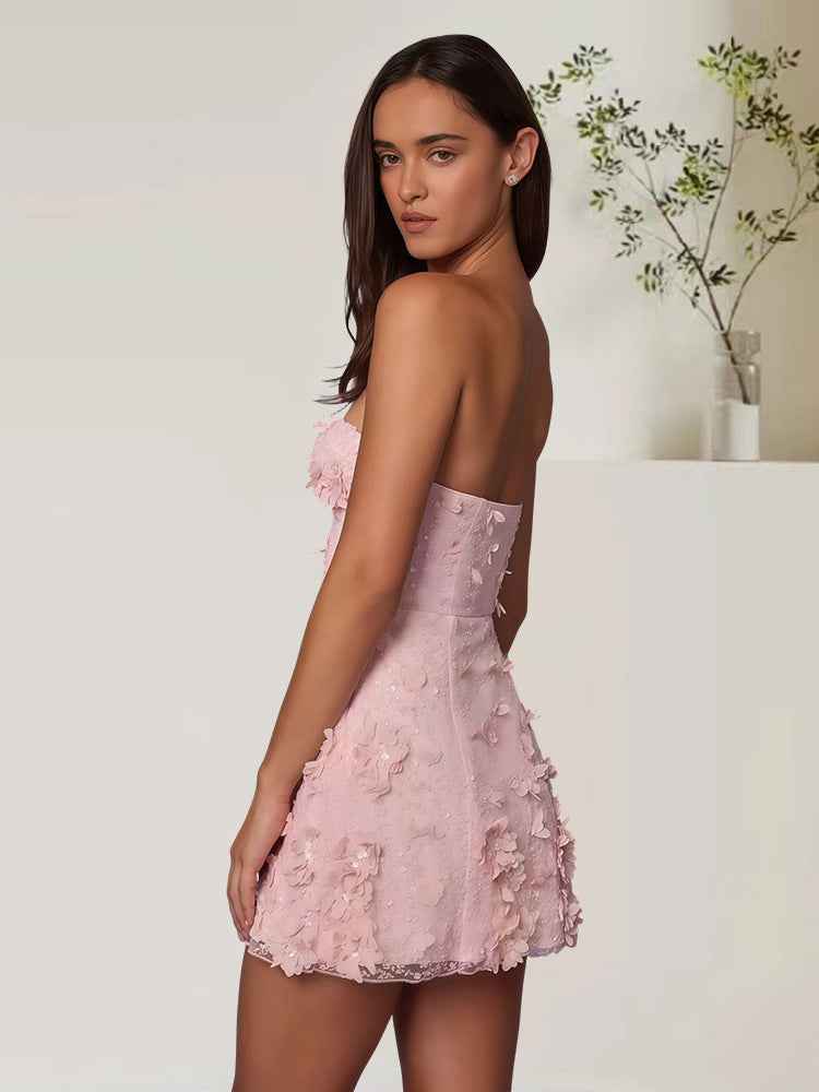 Floral Embroidery Strapless Dress