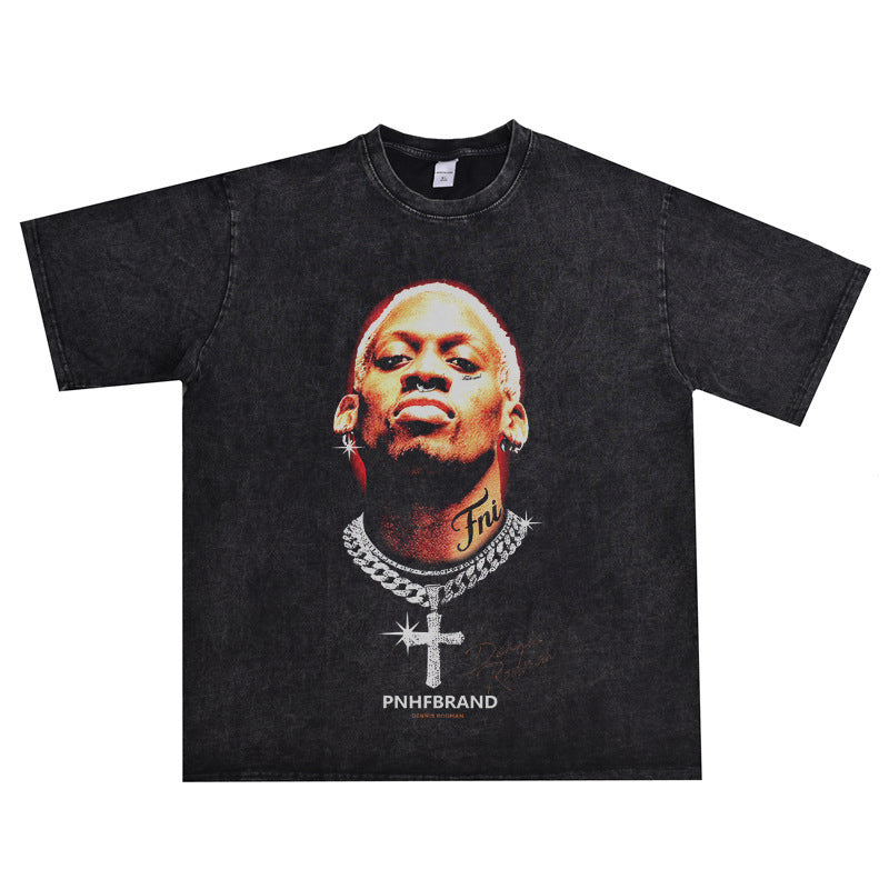 Vintage Basketball Player Print Cotton T-Shirt Colouronova