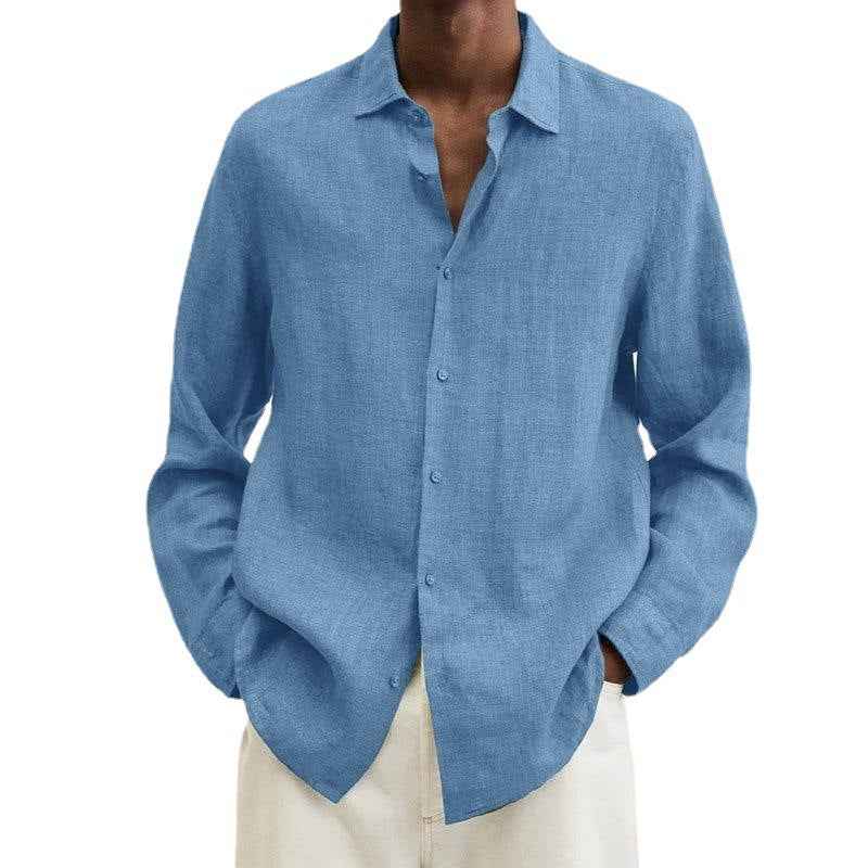 Loose Button Cotton and Linen Cardigan Shirt Men