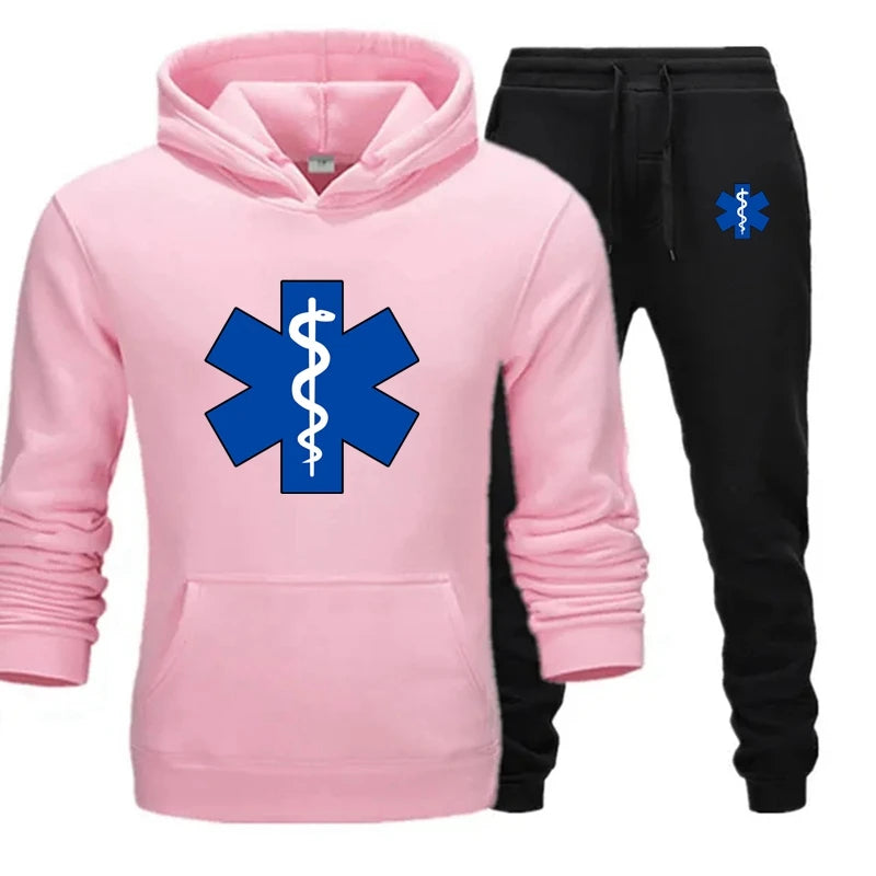 Basic Men/Women 2Pcs/Sets Sweatshirt Hoodies Pants 2024 Male Ambulance emblem Gyms Fitness Tops Joggers Sportswear Tracksuits - Colouronova