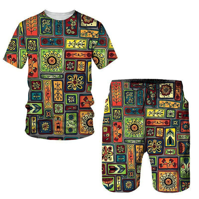 Men's African Print Short Sleeve T-Shirt and Shorts Set Colouronova