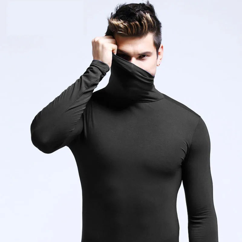 Autumn Winter Mens Turtleneck Sweaters Casual Thermal Long Sleeve Slim Fit Pullovers Stretch Basic Tops Sweatshirt Jumper TShirt - Colouronova