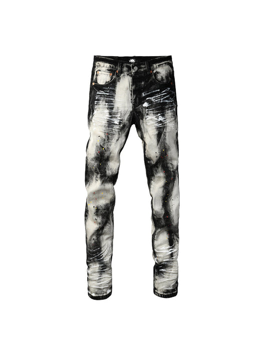 Casual Splashed-Dye Denim Pants Colouronova
