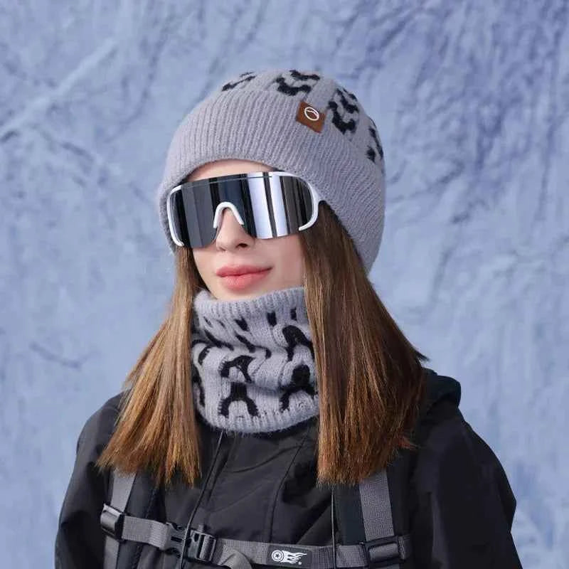 Winter Knitted Hat Scarf Set for Men Women Cold Proof Ear Protection Scarf Warm Skullies Beanie Windproof Outdoor Cycling Skiing