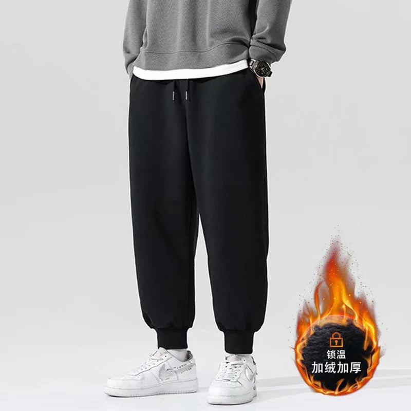 man Men's Casual Pants Leisure sanitary pants men autumn winter new Korean version thick bound feet trendy printed plush pants - Colouronova