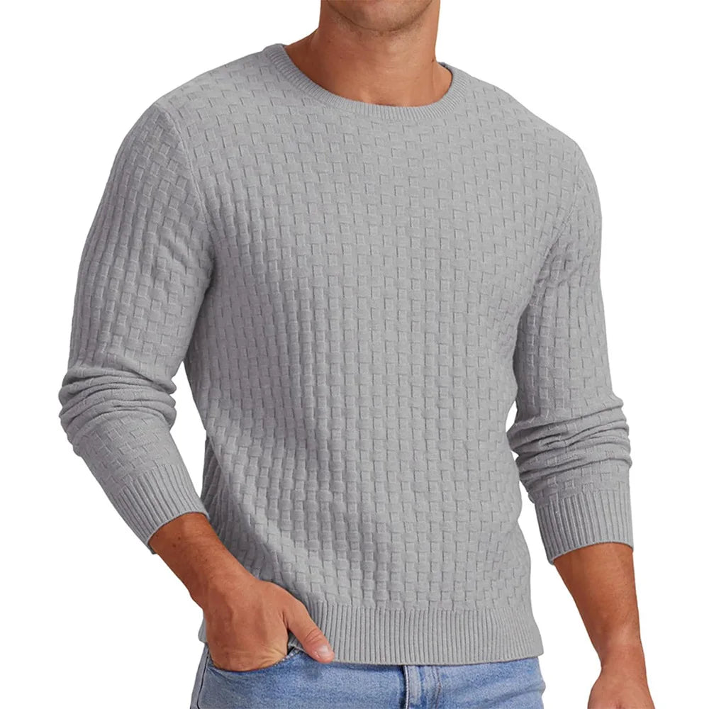 Knit Pullovers Men Solid Sweater Long Sleeve Jumpers Round Neck Sweaters Casual Slight Strech Spliced Male Autumn 2025 - Colouronova